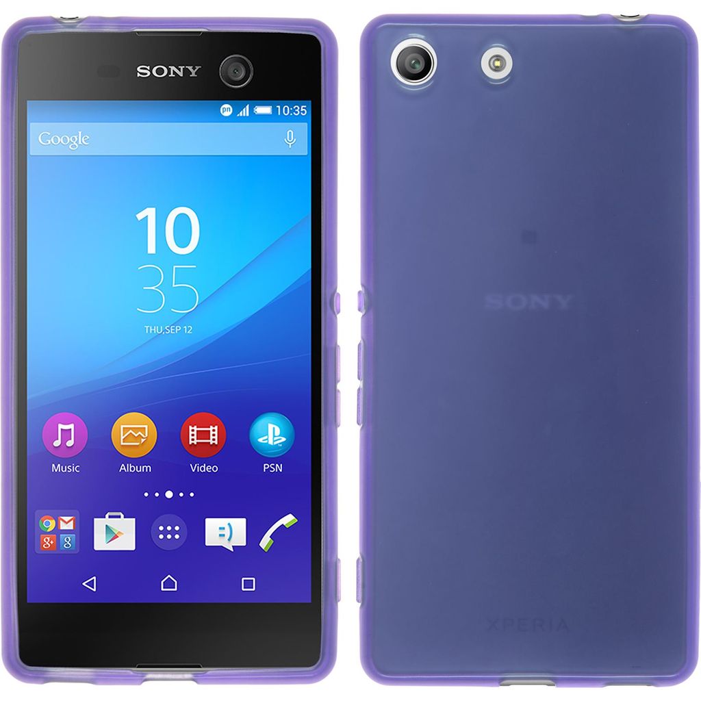 PhoneNatic Case kompatibel mit Sony Xperia M5 - lila Silikon Hülle transparent + 2 Schutzfolien