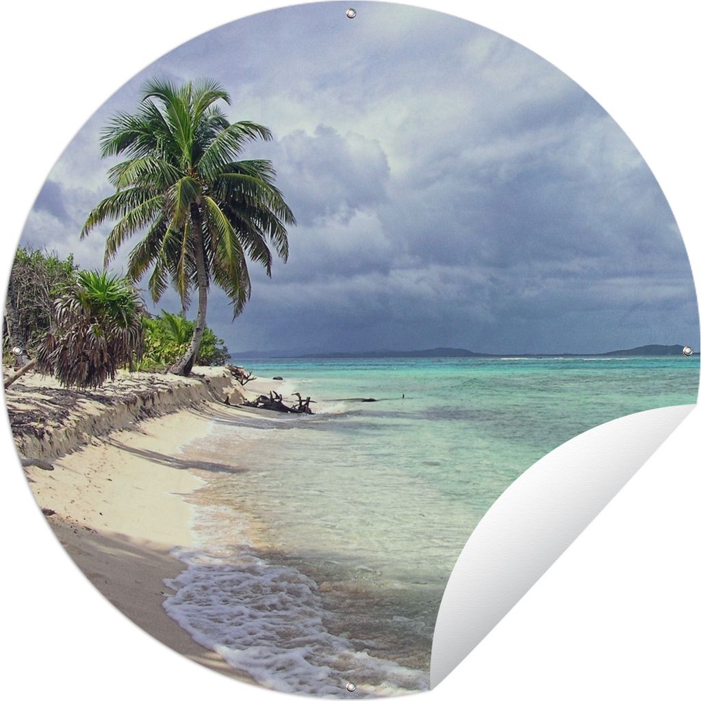 MuchoWow Gartenposter Outdoor-Poster Rund Eine kleine Palme mit türkisgrünem Wasser auf den Bay Islands Ø 90 cm Gartendeko Rundes Poster draußen