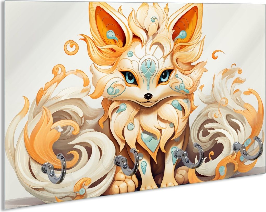 Wallario Schlüsselbrett aus Glas, Motiv: Geheimnisvoller Fuchs, 30 x 20 cm mit 4 Haken