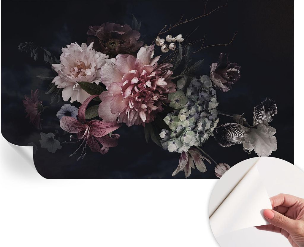 Selbstklebende Wandtapete - Dekorative Tapete für Wohnzimmer - Klebefolie für Wandbilder - Tapetenfolie für Wanddekoration - 416x254 - Blumenarr...