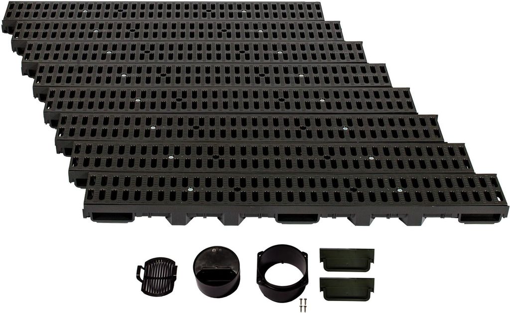 Entwässerungsrinne Höhe 60mm Kunststoff 8m, Stegrost, Classic Schwarz
