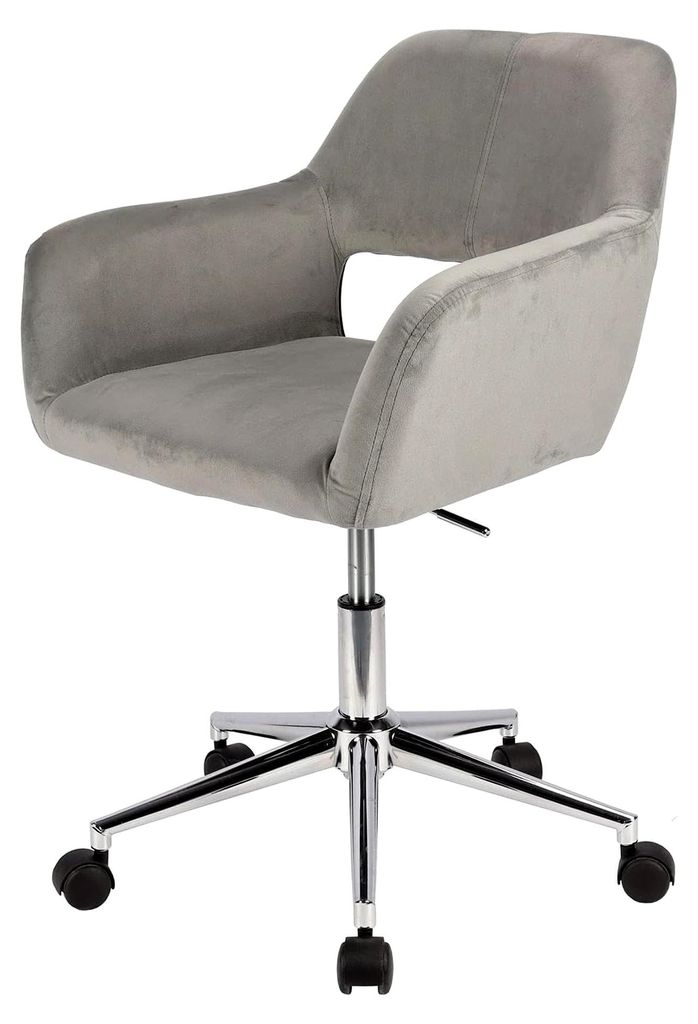 Drehstuhl für Schreibtisch höhenverstellbar mit Armlehnen und Rollen (Samt, Grau)
