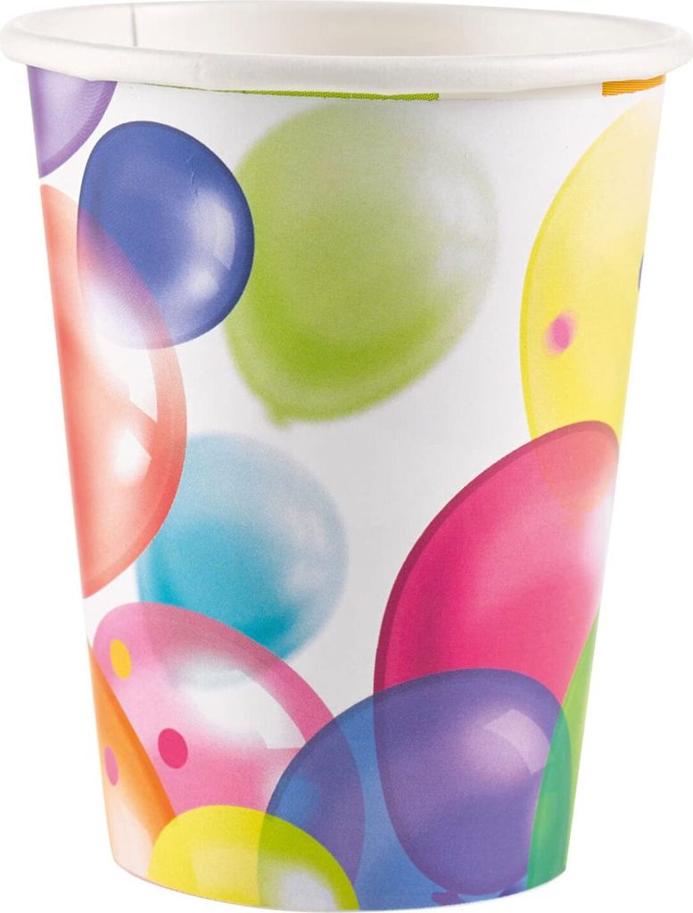 Amscan 9900322-66 - Becher Balloons, 8 Stück, Füllvolumen 250 ml, Papier, Luftballon, Pappbecher, Party-Becher, Einweggeschirr, Kindergeburtstag