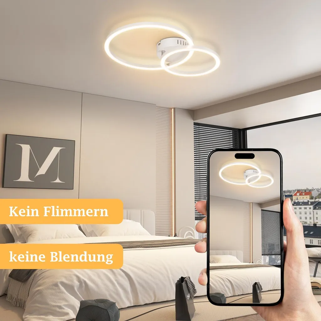 Plafonnier LED blanc chaud 3000K - Éclairage chic à 2 anneaux 40 cm - 6