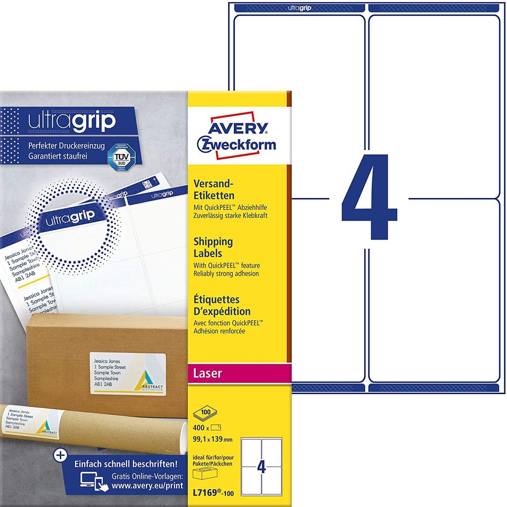 AVERY Zweckform Blickdichte Versand Etiketten 99,1 x 139 mm 400 Etiketten