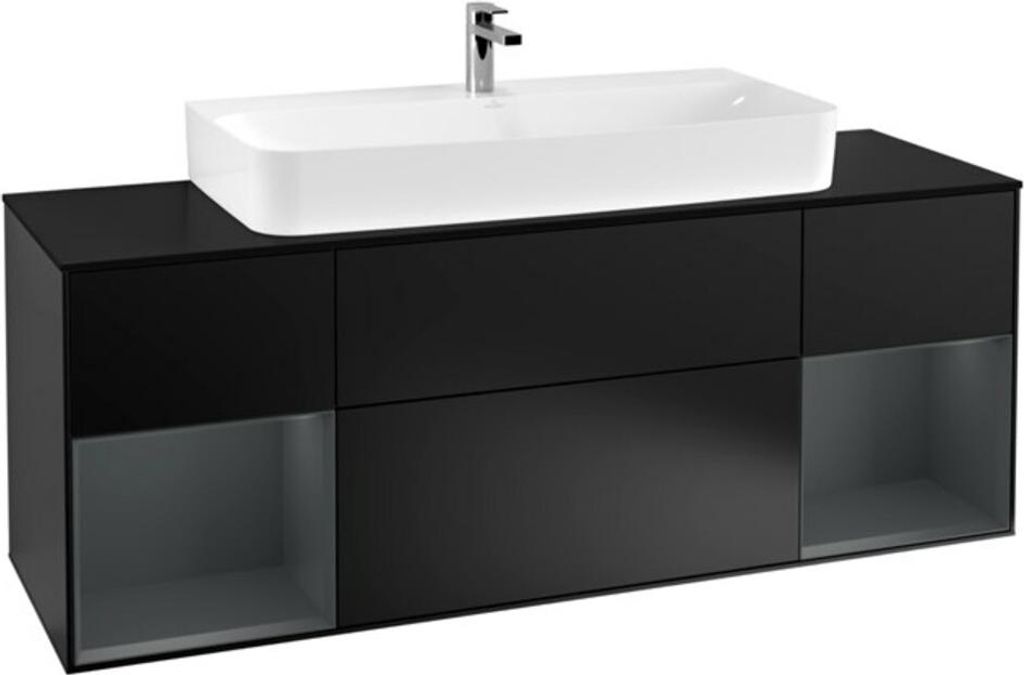 V&B Waschtischunterschrank Finion 160cm, Reg md m Lac, Black matt lacquer