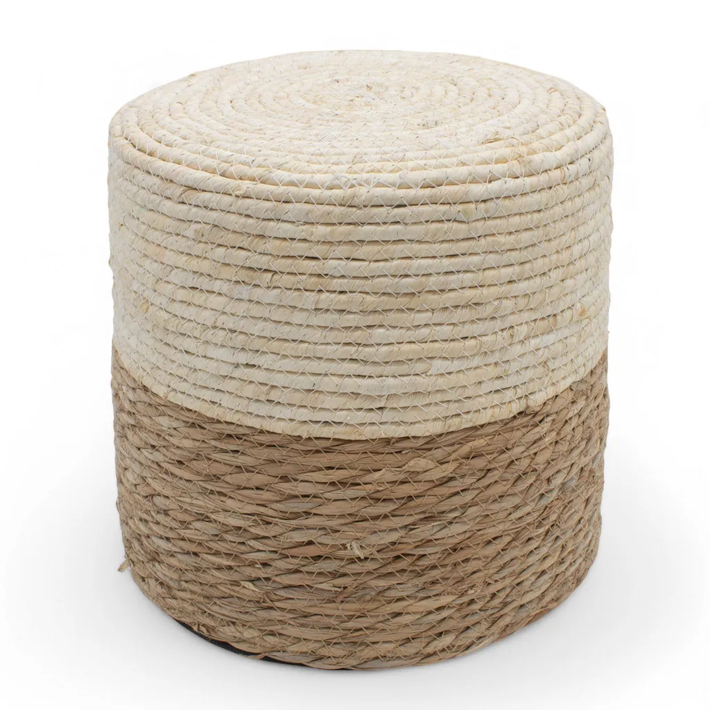 Pouf in alghe marine naturale bicolore - 30 cm - Pouf Boho in fibra naturale