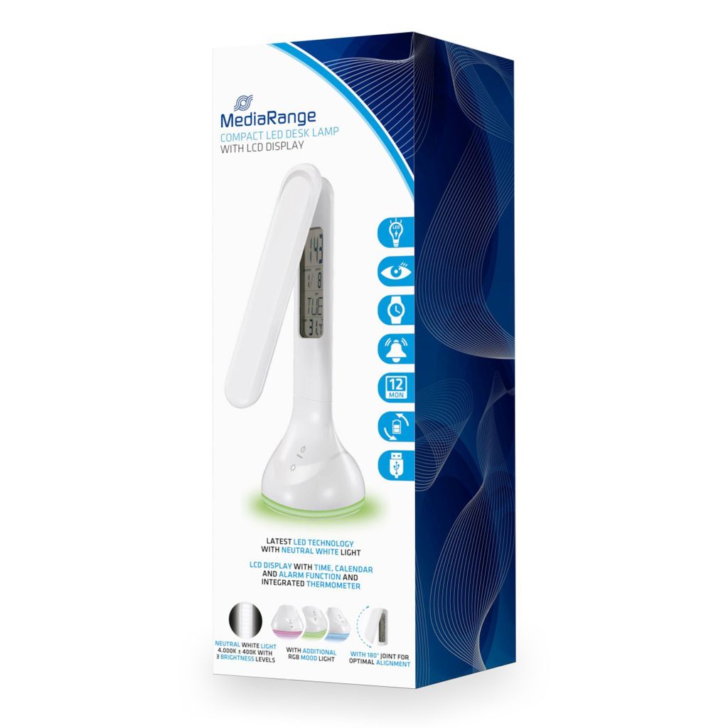 MediaRange Kompakte LED Schreibtischlampe, weiß-glänzend