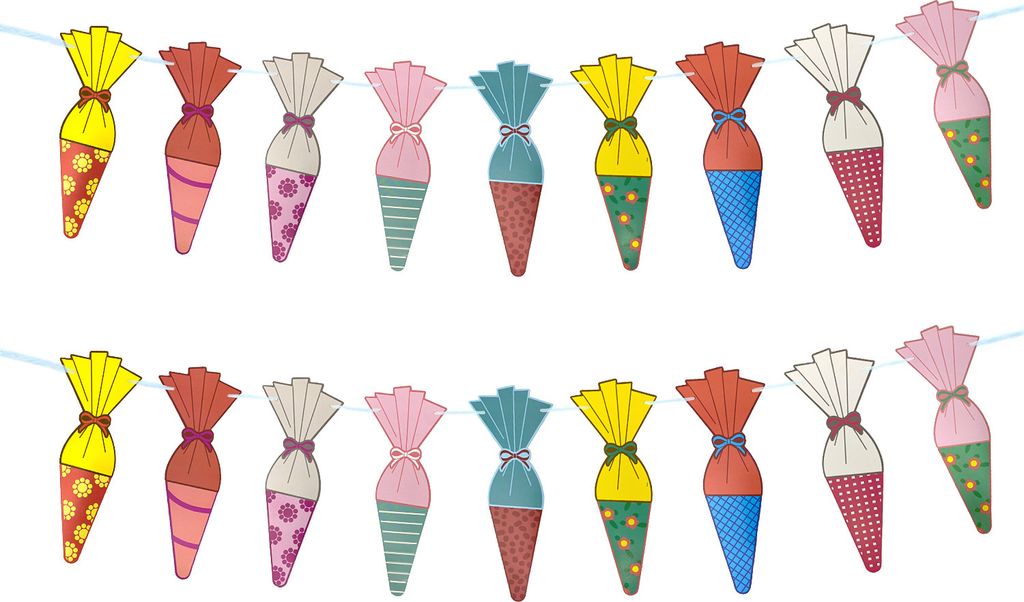 Oblique Unique Zuckertüten Girlande Hänge Deko Banner für Schuleinführung Einschulung Schule Jungs Mädchen bunt