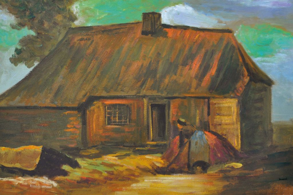 Vincent Van Gogh Kunstdruck Bild - Bauernhaus Mit Umgrabender Bäuerin, 1885 (120 x 180 cm)