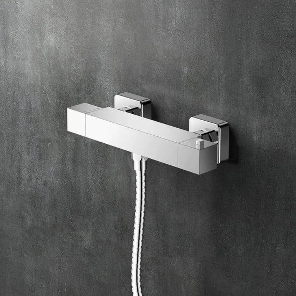 Robinet de douche thermostatique mural chromé avec butée de sécurité