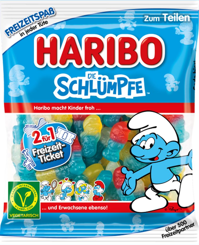 Haribo Smerfy guma owocowa o smaku malinowym i truskawkowym Zdjęcie produktu 