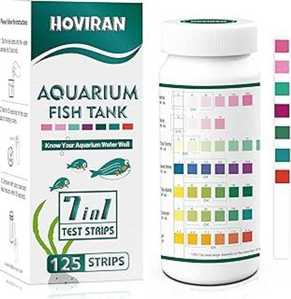 7 in 1 Aquarium Teststreifen, 125 Count Fisch Tank Teststreifen für Süßwasser Salzwasser Teich, Wasser-Test-Kit Aquarium für Chlor, Gesamthärt...
