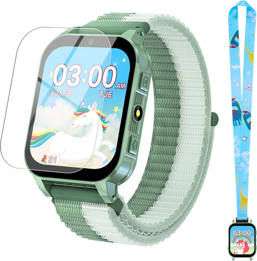(Grün)Kinder Smartwatch - Geschenk für 4- bis 12-Jährige, inklusive Displayschutz, 30 Spiele, 140 Lernkarten, HD-Touchscreen, Kamera, Musik,...