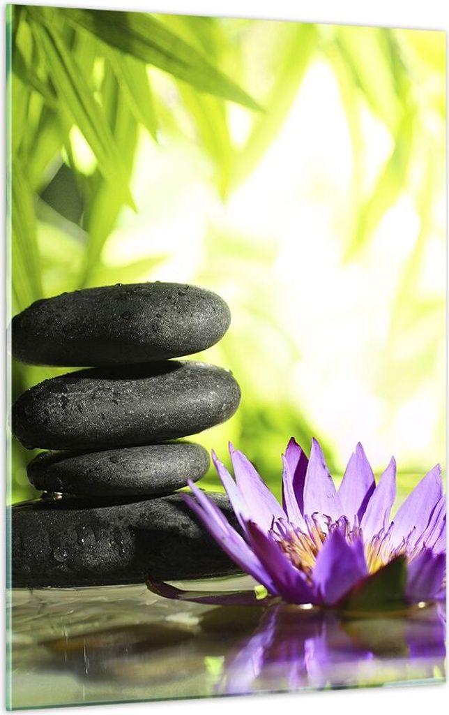 Bilder auf glas - Einteilig - Spa bambus blume wasser - 50x70cm - Glasbilder - Wandbilder - Bilder - zum Aufhängen bereit - Wanddekoration aus Gla...
