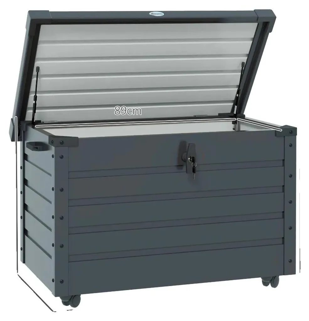 Bac de stockage extérieur en acier galvanisé 295L - Coffre de jardin gris