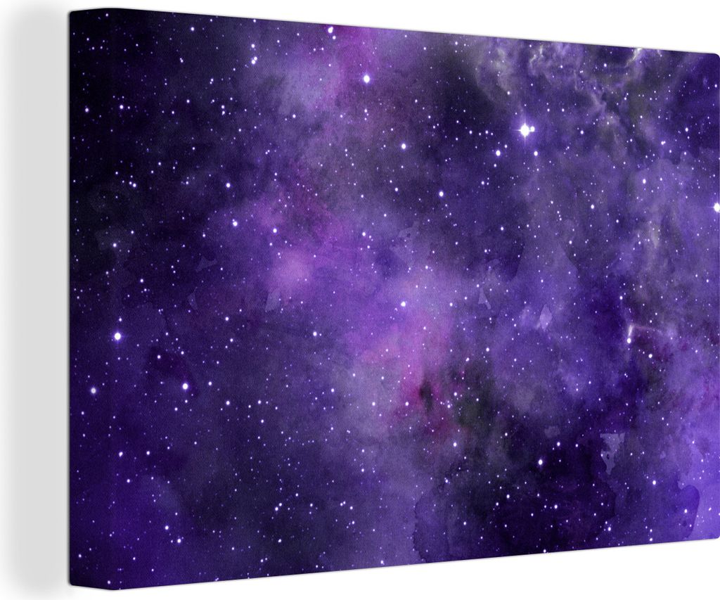 OneMillionCanvasses - Leinwandbilder - 140x90 cm, Aquarell - Sterne - Lila, Wandbilder Kunstdruck Wanddekoration - Foto auf Leinwand - Gemälde a...
