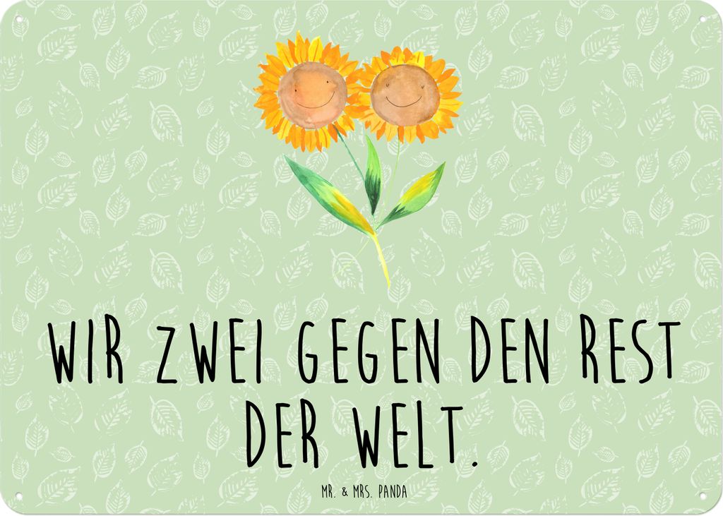 Mr. & Mrs. Panda Wandbild Blume Sonnenblume DIN A3 - Blattgrün - Geschenk, Türschild, tafel, Blechtafel, Schild, Garten, Deko Blechschild, Sonnen...