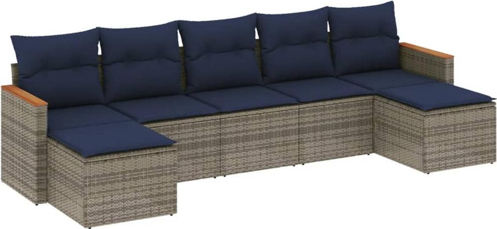 7-teiliges Gartensofa-Set mit Kissen, grau, Polyrattan