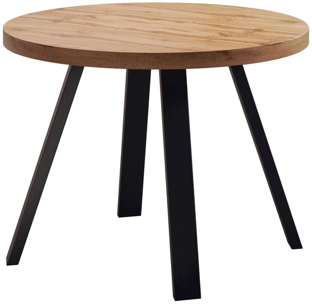 FURNEO | Runder Ausziehbarer Tisch für Esszimmer OLIVIA - 100/200 cm - Eiche Wotan - Stilvoll und platzsparend - mit Metalbeinen - für Küche