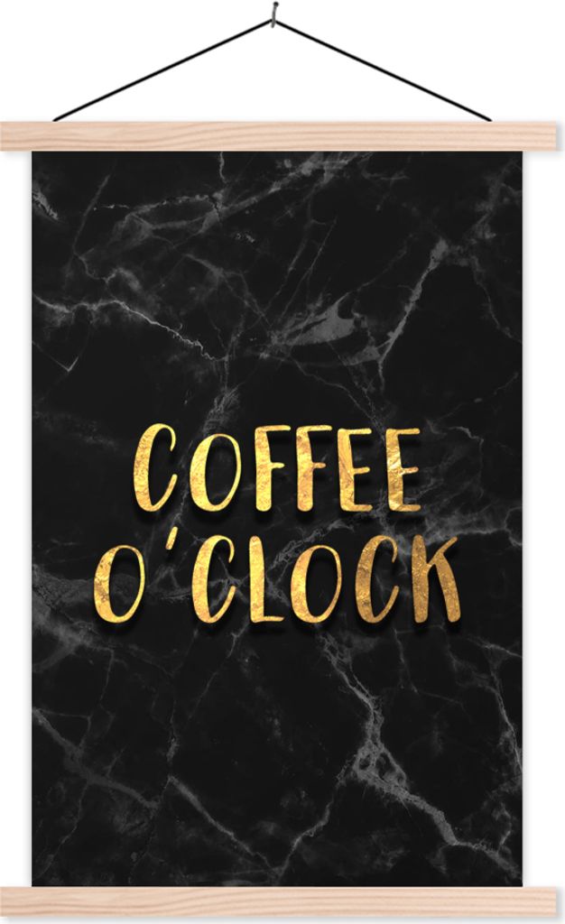MuchoWow Textilposter Zitat - Kaffee - Gold - Marmor 60x90 cm mit holzfarbenen Rahmen - Textil
