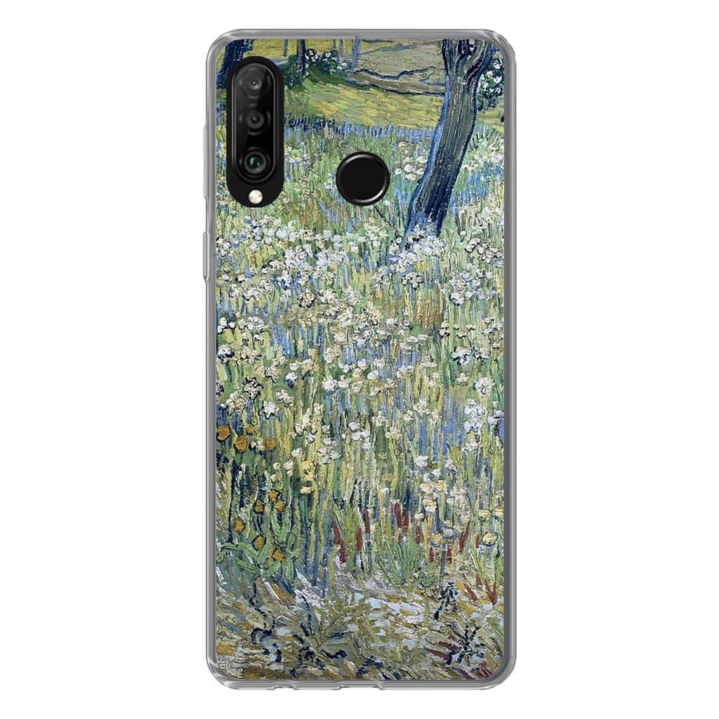MuchoWow Handyhülle Schutzhülle Hülle für Huawei P30 Lite Baumstämme im Gras - Vincent van Gogh Silikon Softcase Handy Hülle - Handyhülle