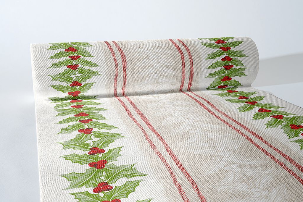 Spanlin-Bio Tischläufer Magda, 40 cm x 24 m, 1 Stück - Mank - Weihnachten Ilex-Zweige