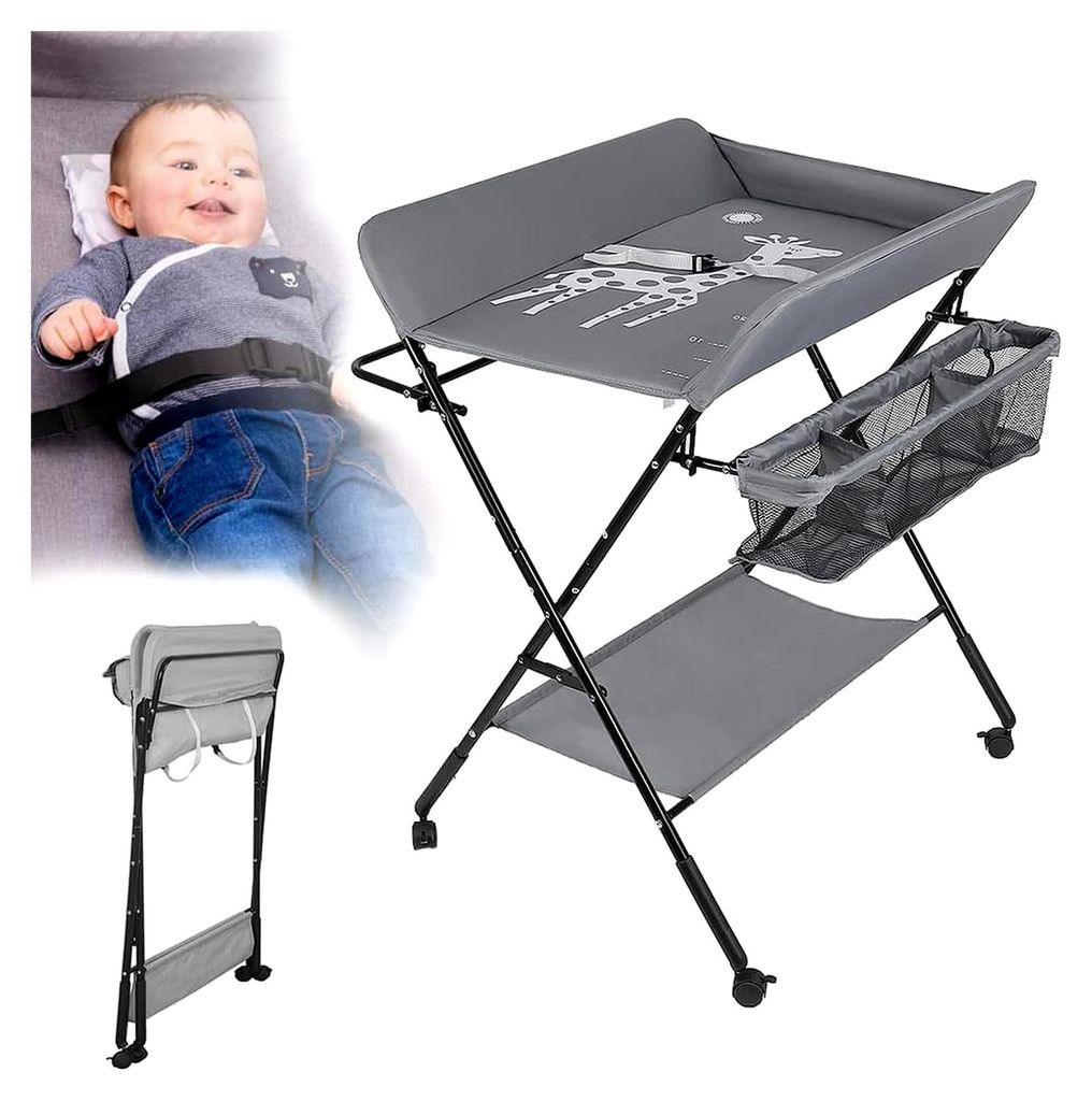 Wickeltisch Klapptisch Wickeltisch Wickeltisch mit Aufbewahrungskorb Höhenverstellbar (Grau)