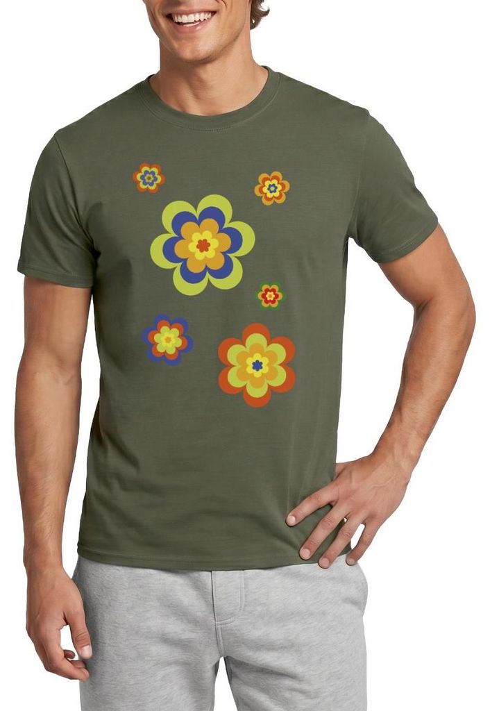 Spreadshirt Hippie Flower Power Blumen Fasching Männer T-Shirt, 3XL, Militärgrün