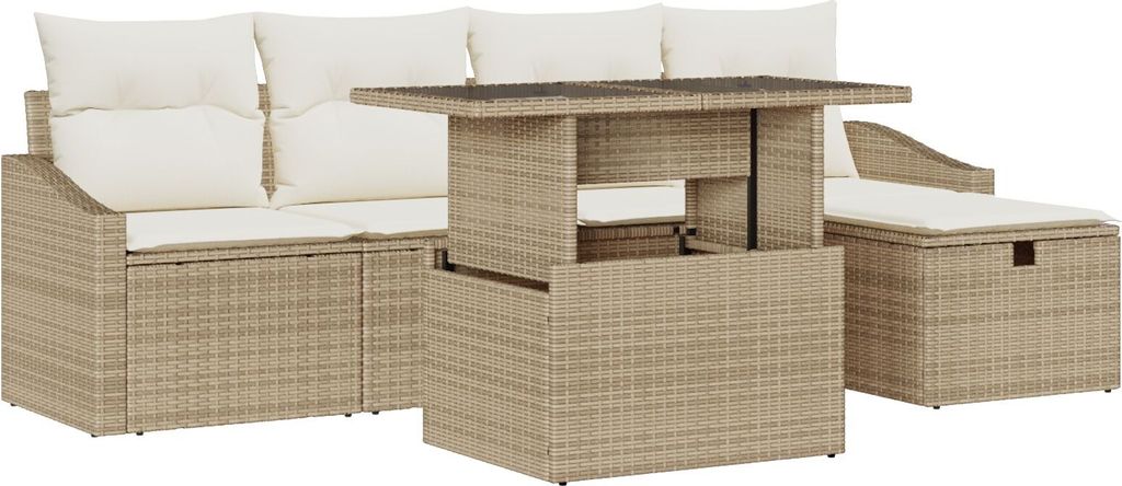 Möbel 6-teiliges Garten Sofa Set mit Kissen Beige Poly Rattan - Gartensofas 3359828