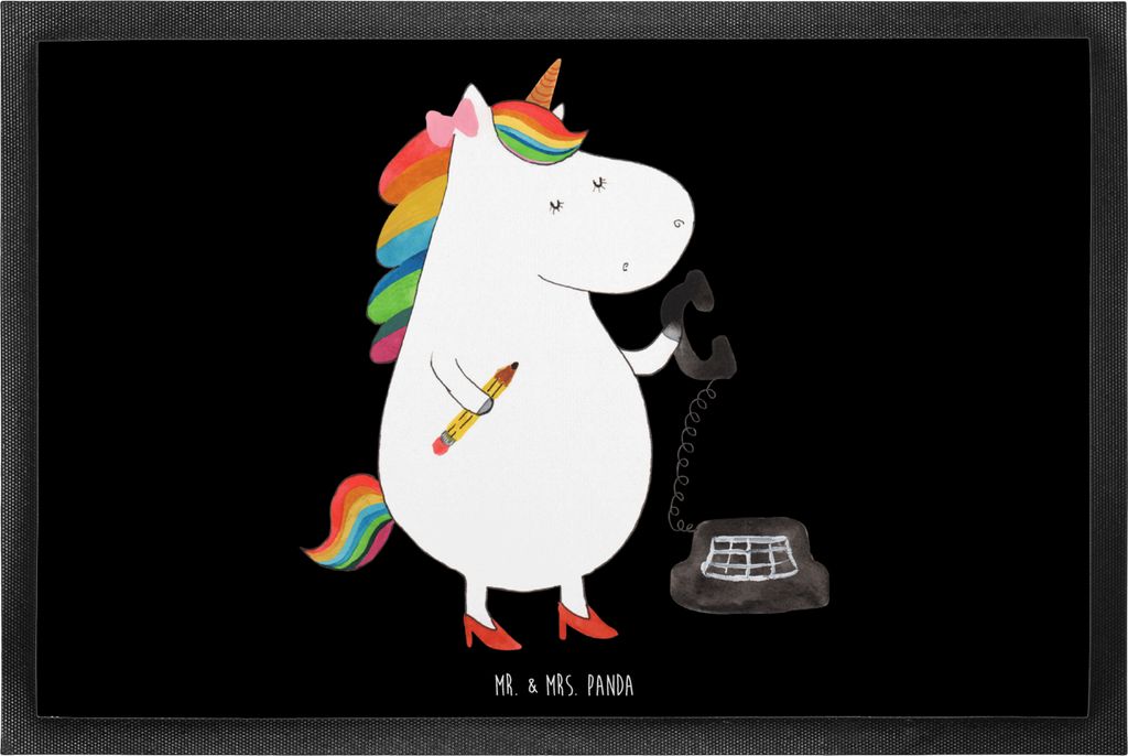 Mr. & Mrs. Panda fußmatte Einhorn Sekretärin 60 x 90 cm - Schwarz - Geschenk, Unicorn, Büro, Rechtsanwältin, Eingangsmatte, Einhörner, Türvor...