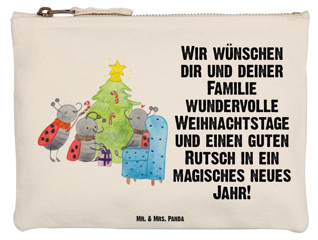 Mr. & Mrs. Panda Make-Up Tasche Weihnachten Smörle Größe M - Weiß - Geschenk, Pfefferminzstange, Tannennadeln, Täschchen, beauty case, Kulturb...