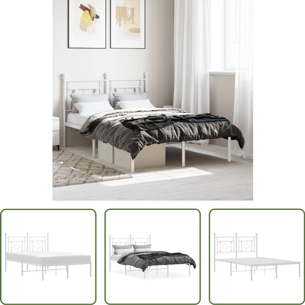 The Living Store Bettgestell mit Kopfteil Metall Weiß 120x190 cm