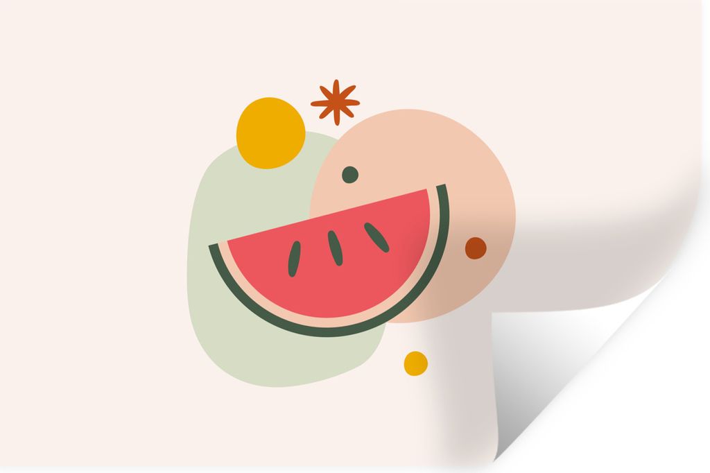MuchoWow Wandtattoo Wandsticker Wandaufkleber Wassermelone - Obst - Pastell 120x80 cm Selbstklebend und Repositionierbar - Selbstklebend - Fotota...