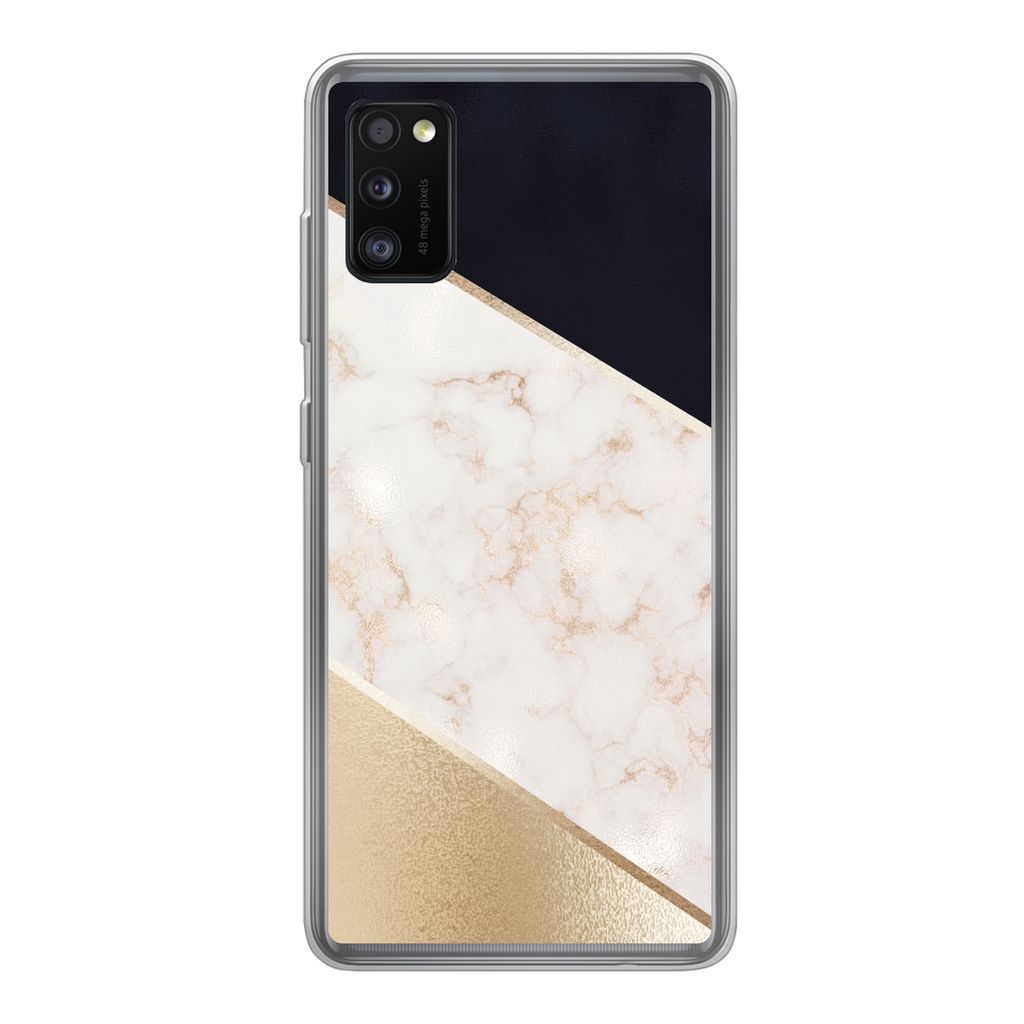 MuchoWow Handyhülle Schutzhülle Hülle für Samsung Galaxy A41 Marmor - Gold - Rosa Silikon Softcase Handy Hülle - Mobiltelefon