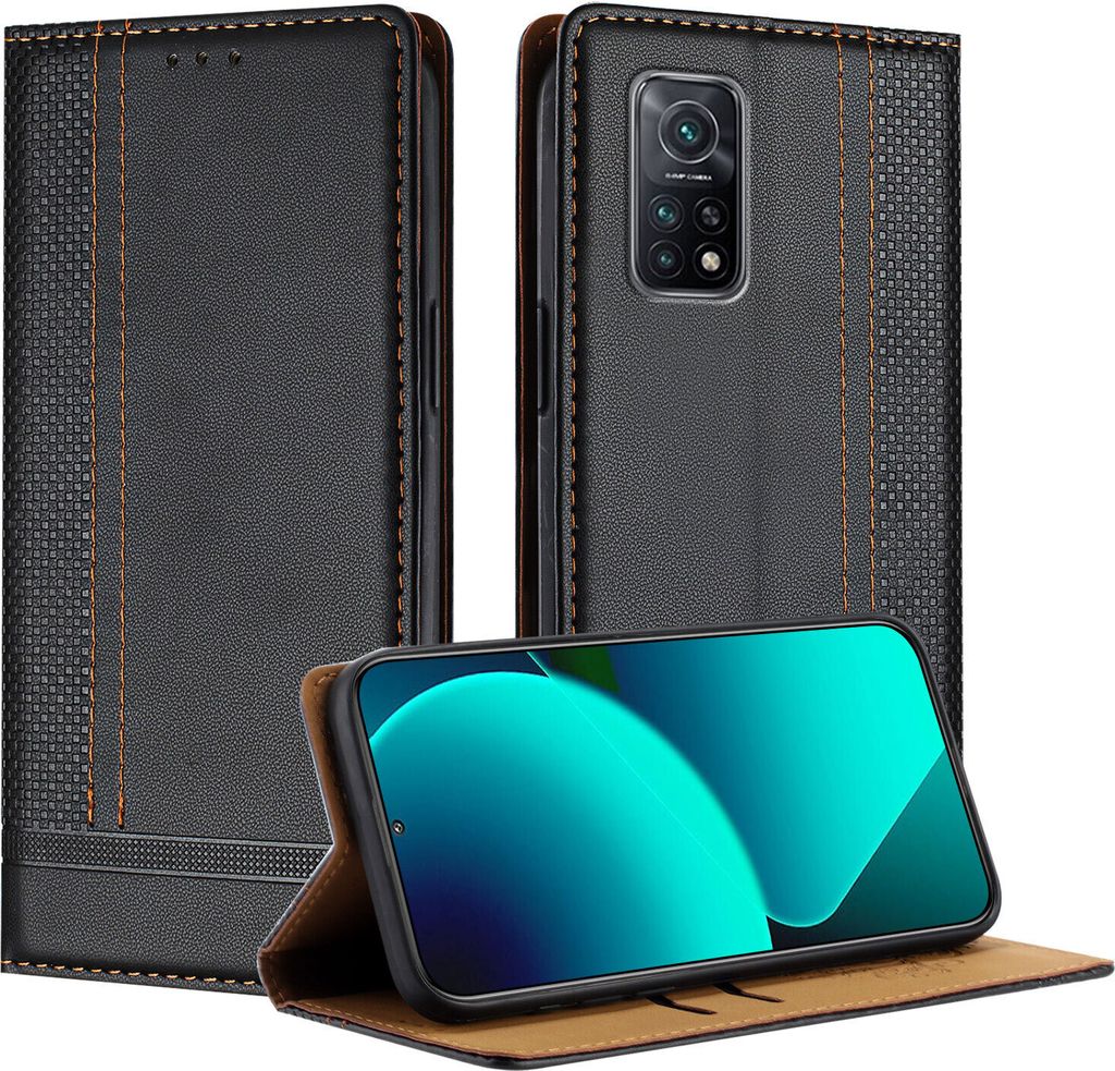 Handyhülle für Xiaomi Mi 10T / Mi 10T Pro Leder Flip Klappbare Schutzhülle mit Standfunktion Schwarz