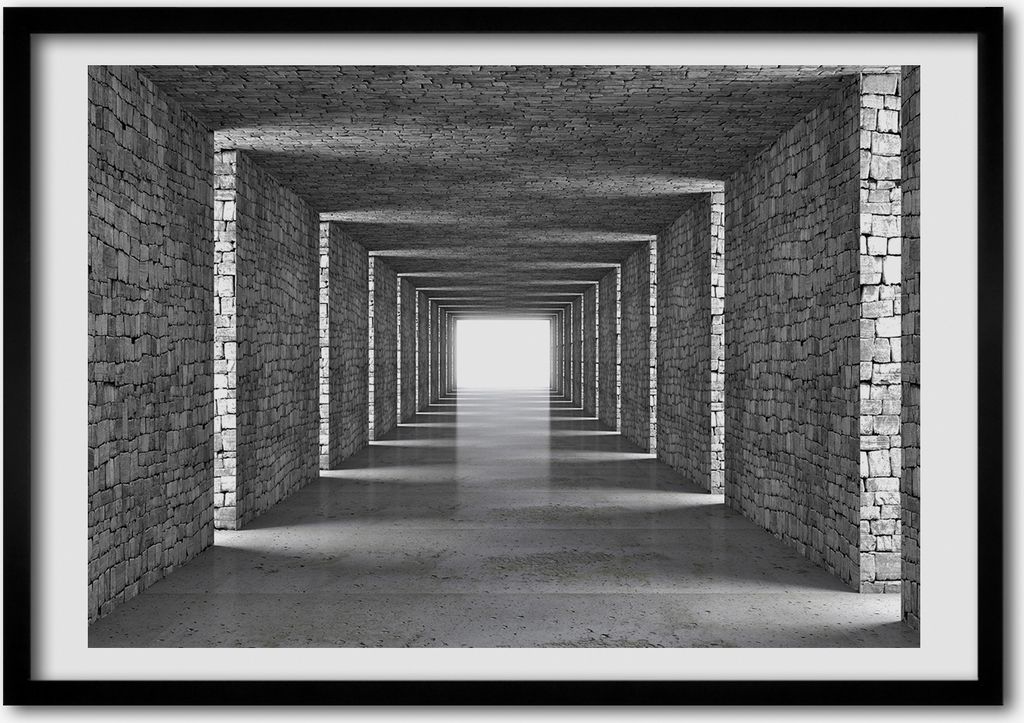 Bild - Bilder - Bilderrahmen - 70 cm x 50 cm - MDF-Rahmen, Wandkunst Brick Tunnel