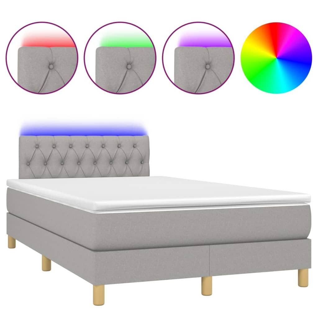 Möbel Boxspringbett/bettgestell - Bettrahmen - Doppelbett - mit Matratze & LED Hellgrau 120x200 cm Stoff - Polsterbett Klassische Betten CLORIS224...