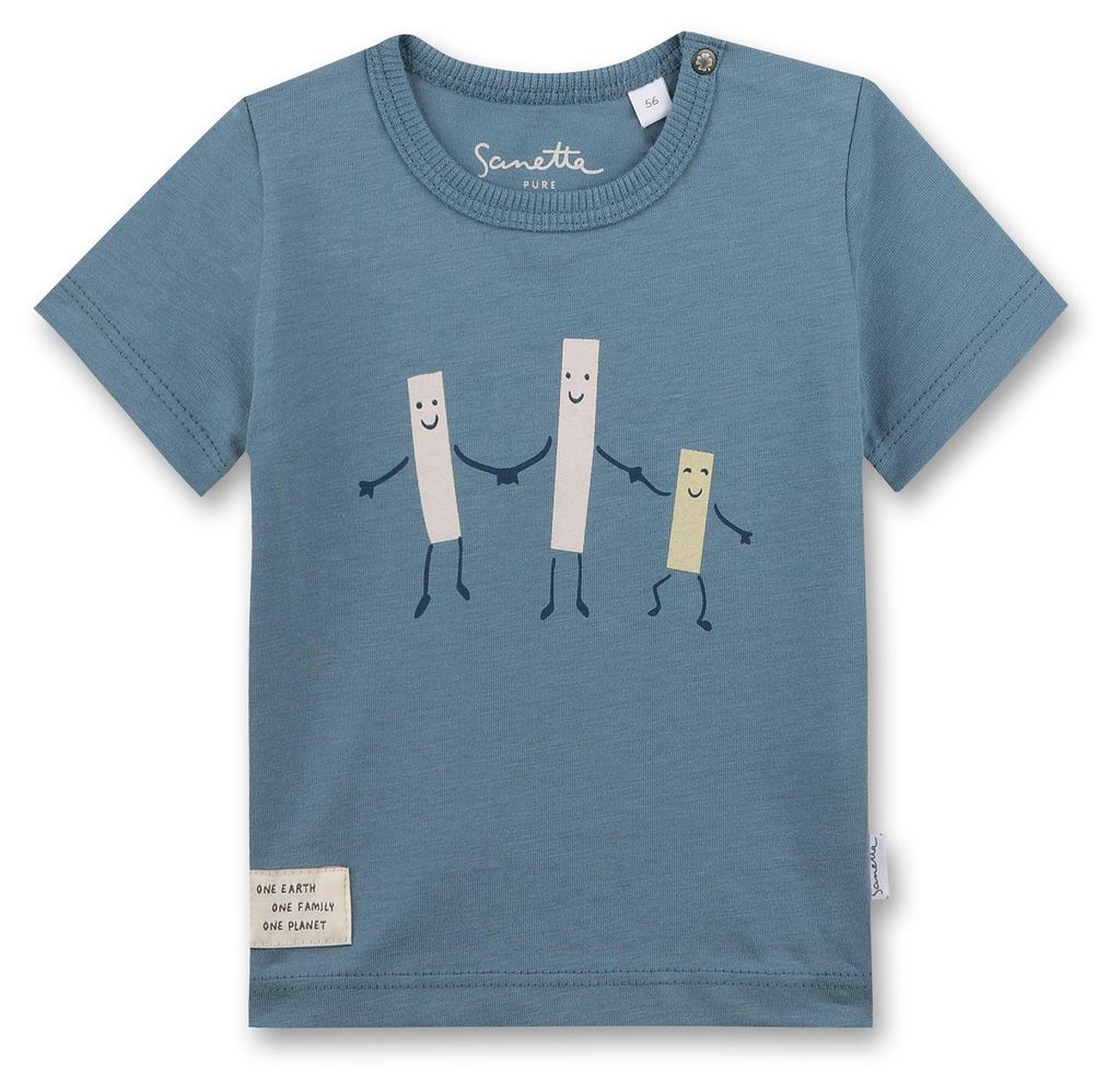 Sanetta Pure Jungen T-Shirt blau Strichmännchen 68