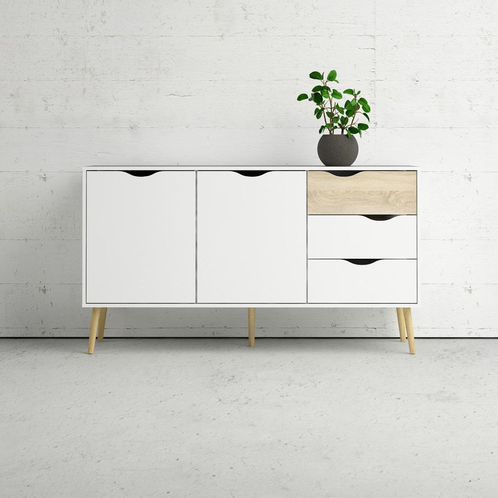 Dressoir Oslo Wit/Naturel 2-deurs + 3-lades - Giga Living Productafbeelding 