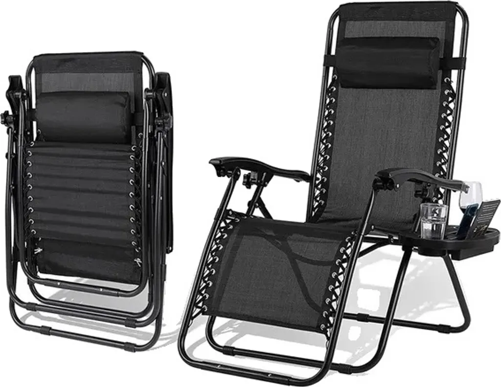 Bain de soleil pliable noir haute résistance avec porte-boissons