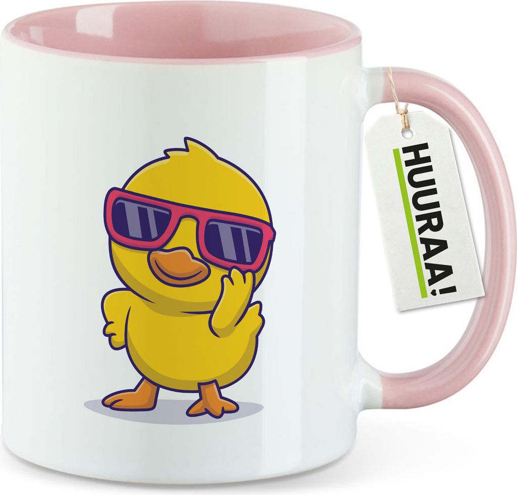 Huuraa Kaffeetasse Cool Küken Comic 330ml Rosa Keramik Kaffeebecher Geschenkidee