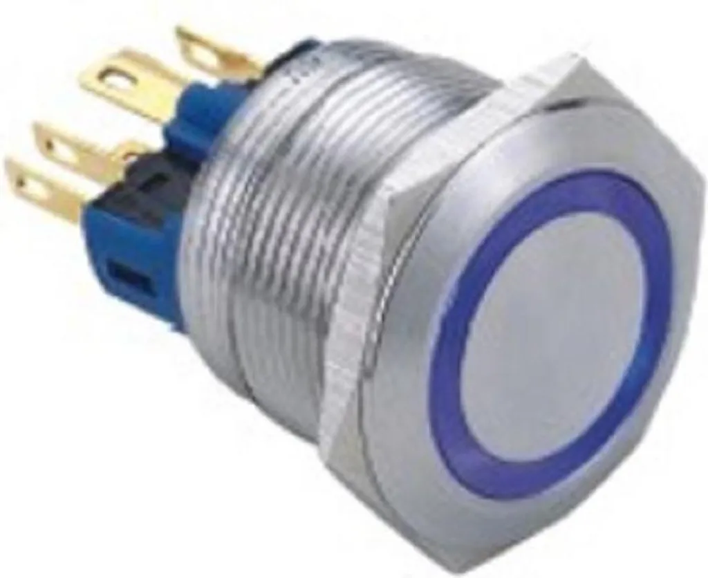 Bouton de commande 22 mm bleu monostable pour borne et accès public
