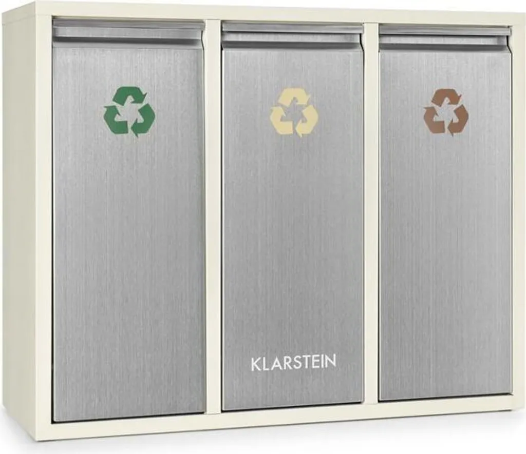 Poubelle de tri 45L beige : fini le désordre avec 3 bacs de recyclage