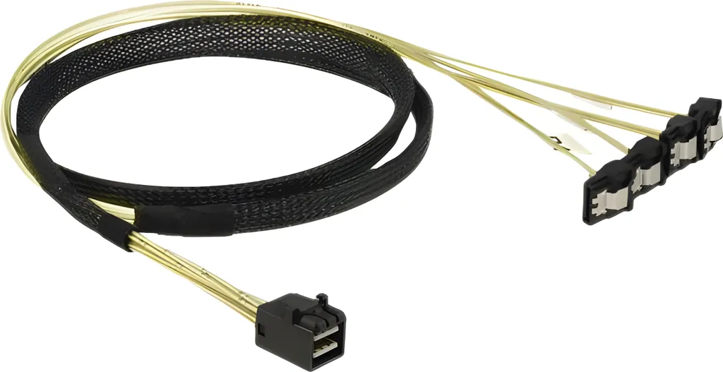 Câble MiniSAS HD SFF-8643 vers 4 SATA 7 Pin avec Prises Coudées 1m