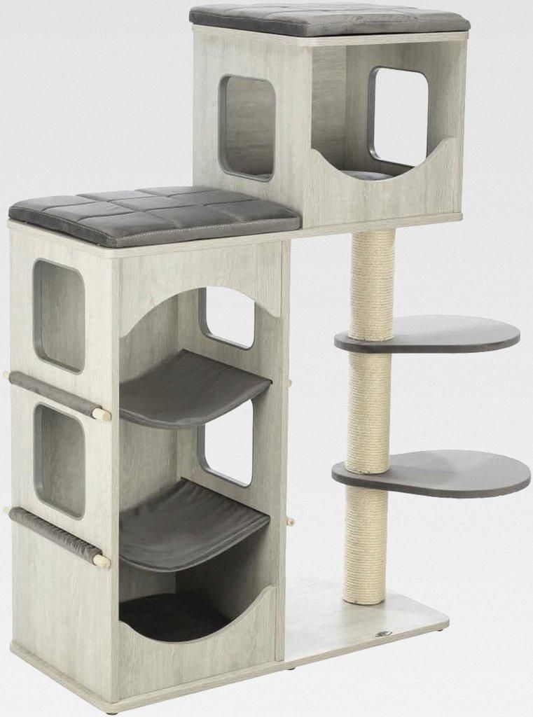 Katzen-Spielhaus Adriano 118 cm in grau – mehrstöckiger Katzenbaum mit Katzenhöhlen und verschiedenen Liegemöglichkeiten, moderner Cat Tower ...