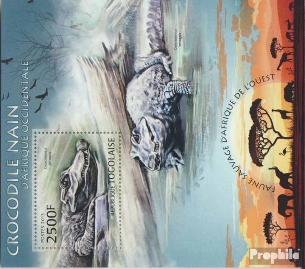 Briefmarken Togo 2013 Mi Block 776 (kompl. Ausgabe) postfrisch Krokodil (Ostealemus tetraspis)