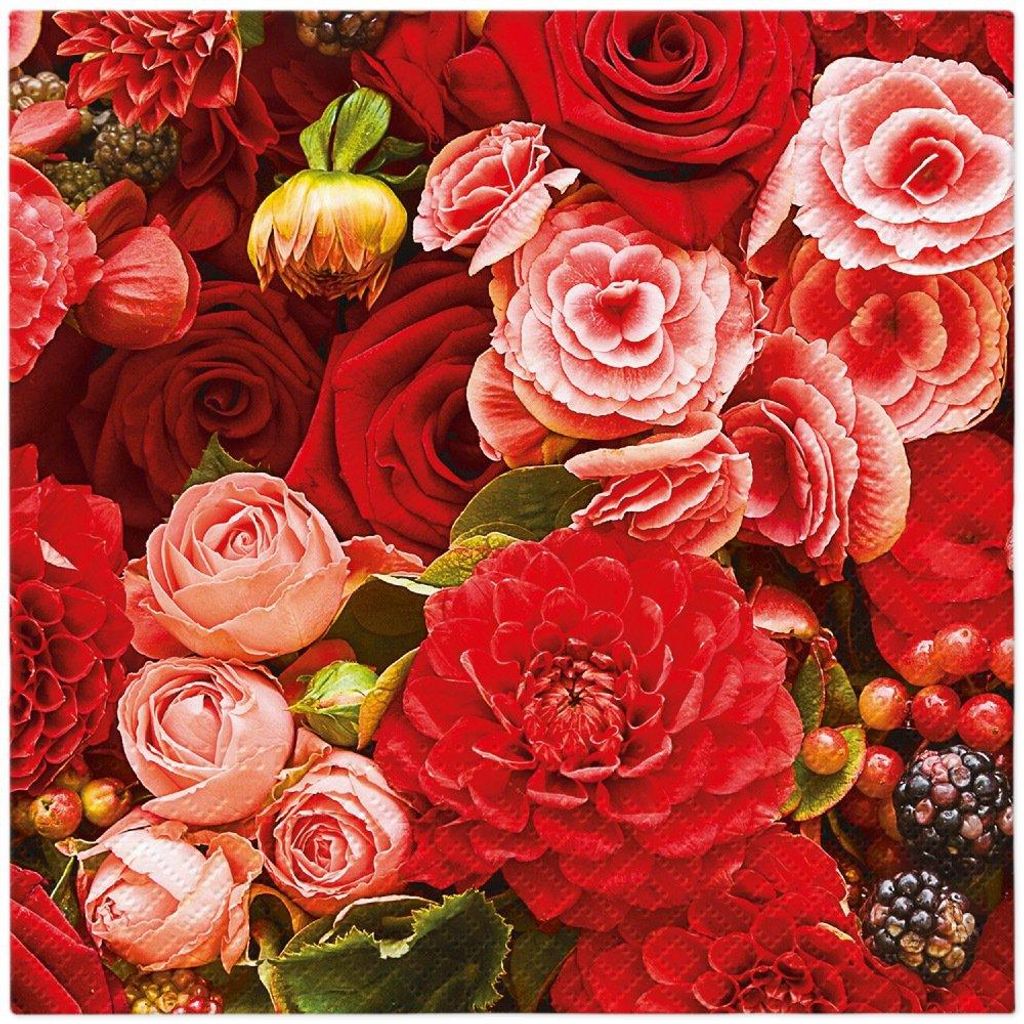 Servietten 33x33 cm - Red Bouquet