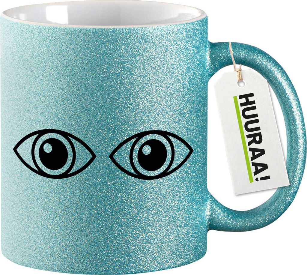 Huuraa Glitzertasse Augen Eyes Geschenk 330ml Blau Augen Präsent