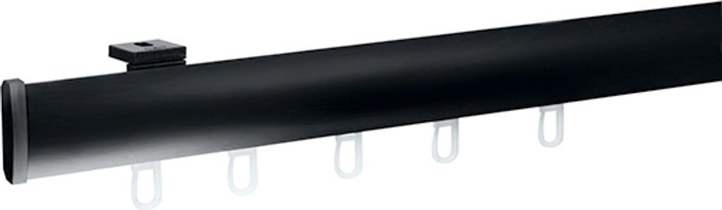 Voppi Aluminium Gardinenschiene Innenlauf 1-läufig 720 cm schwarz, silent Gleiter mit Klammern und Haken, moderne Vorhangschiene, Deckenmontage